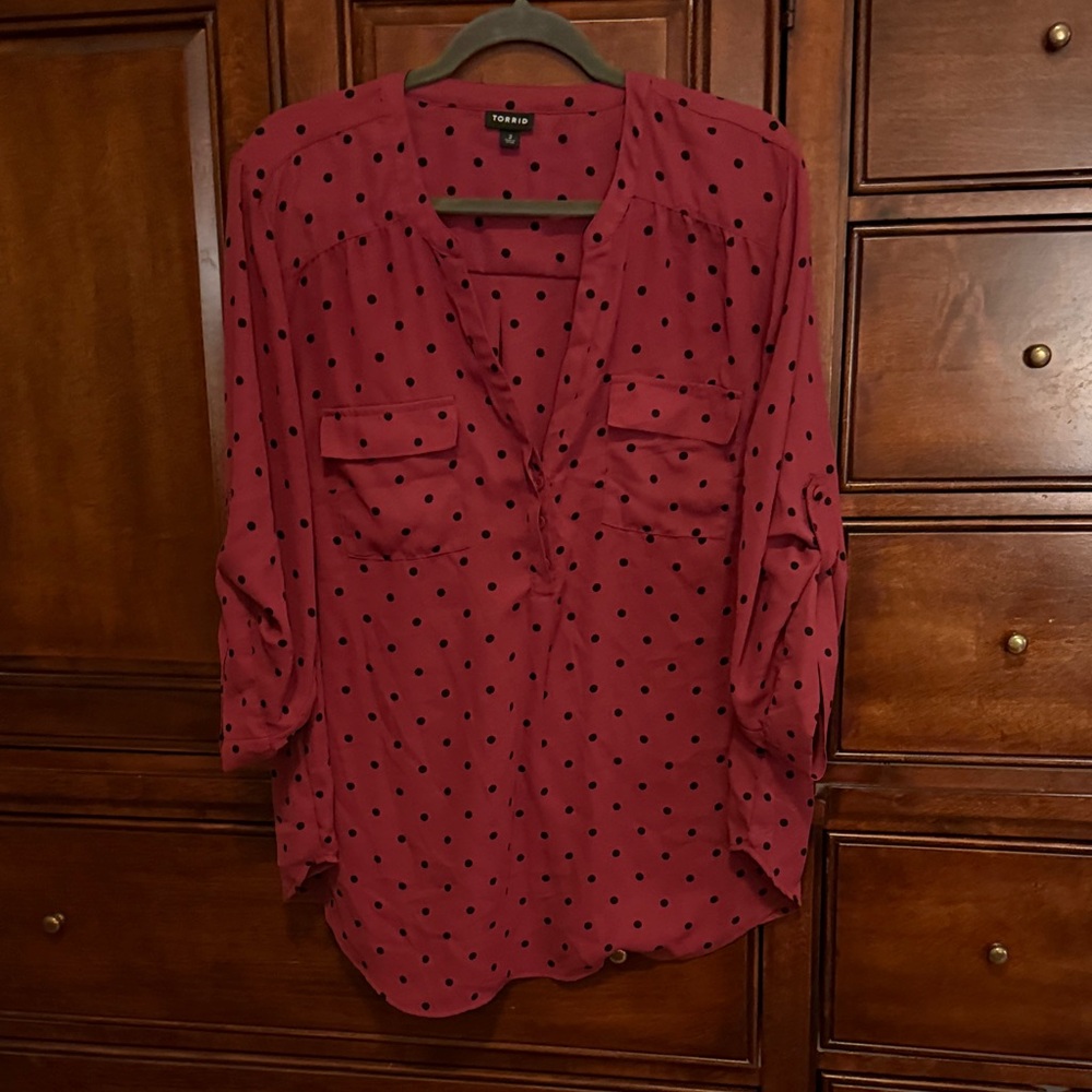 Torrid Maroon and Black Polka Dot Blouse